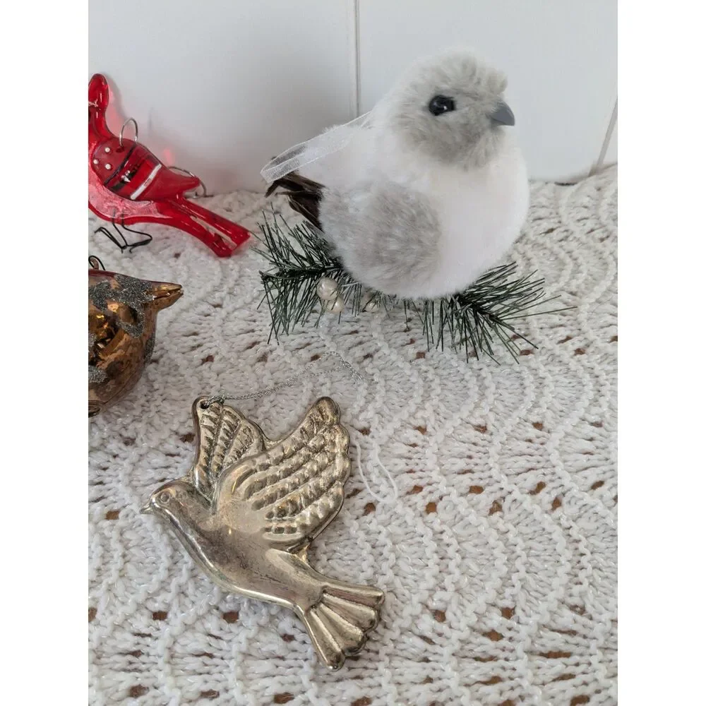 Lot of 7 Bird Themed Tree Ornaments - Various Styles, Colors, Birds